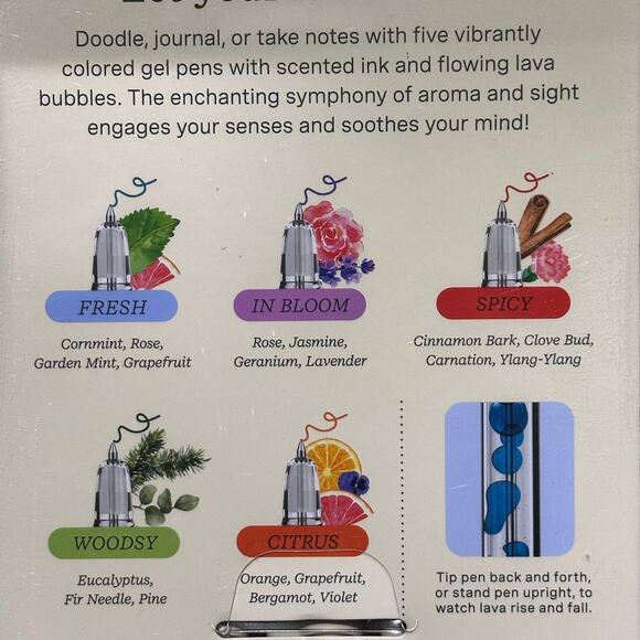 Lifelines Scented Lava Pens 5 Pack Colored Gel Pens Flowing Ink Aromatherapy NEW - Picture 9 of 13